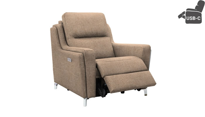 Parker Knoll Portland Recliner Armchair USB Country Oatmeal Brushed Steel Leg